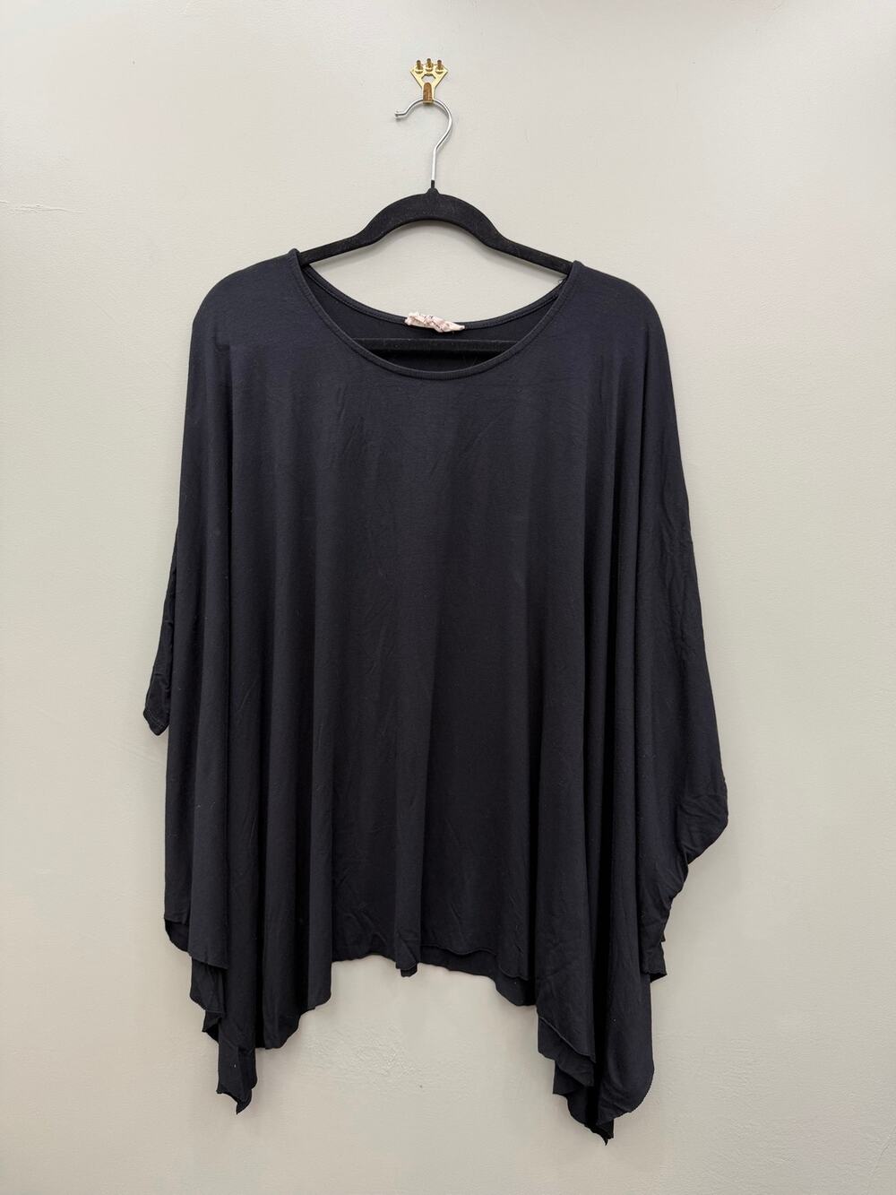 Before You Black Oversized Poncho Top Batwing Tunic Made in USA S/M